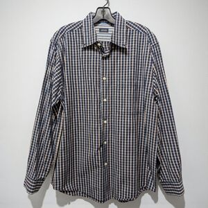 Izod Vintage Navy Plaid Preppy Button Down Shirt Men's M